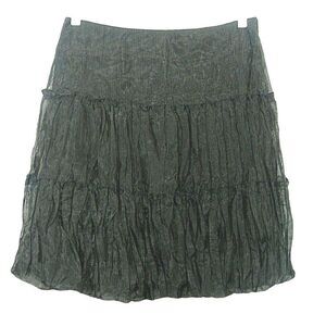 White House Black Market Sz 10 Black Crinkle Tiered Bubble Skirt Semi Sheer USA